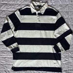 Daniel Cremieux men's long-sleeve rugby shirt wide navy white stripes - 2XL Tall